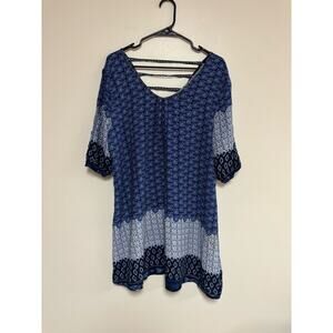 Velzera top blouse blue geometric paisley  short sleeves beaded boho size 3X